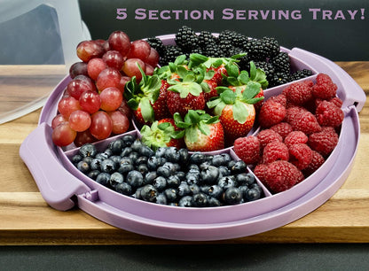 Round Cake Carrier Two Sided Cake Holder Serves as Five Section Serving Tray, Portable Cake Stand Fits 10 inch Cake, Cake Box Comes With Handle, Cake Container Holds Pies (Lilac)