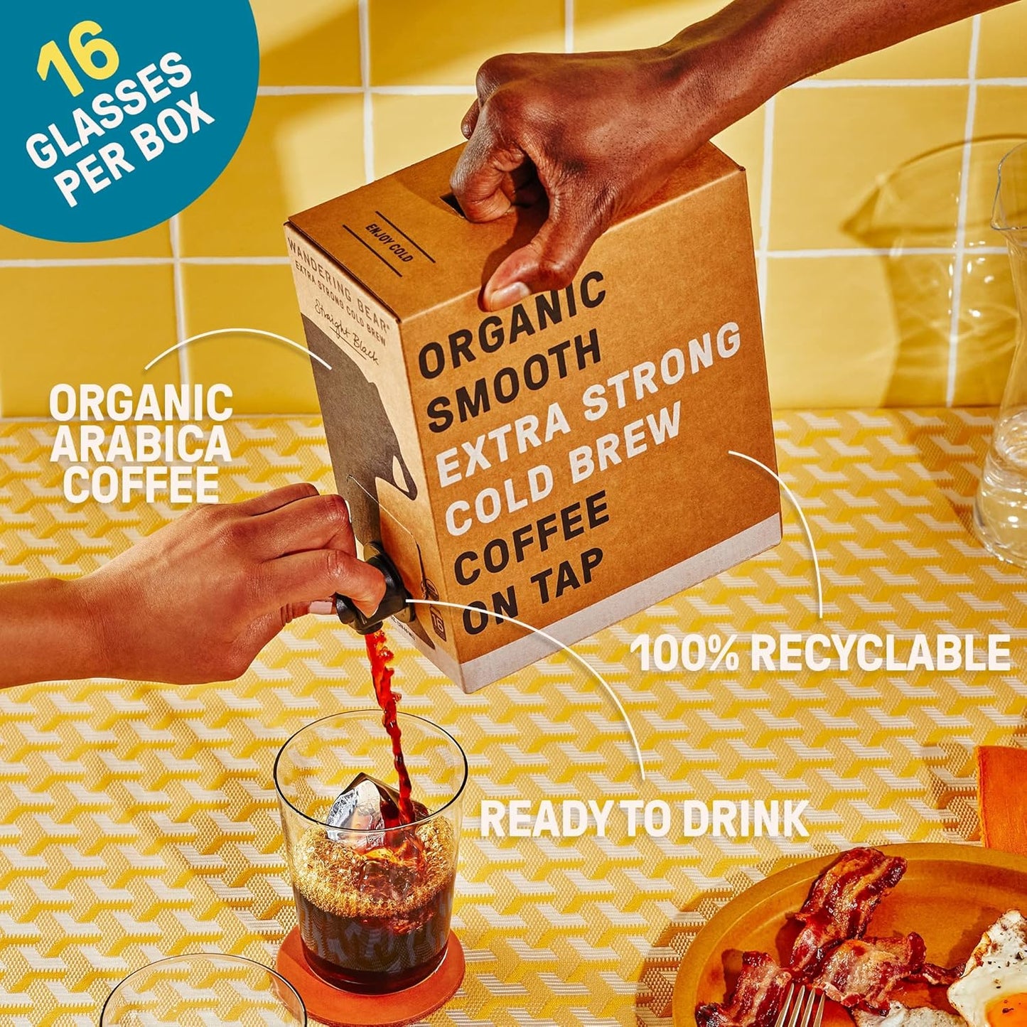 Wandering Bear Organic Vanilla Coffee Cold Brew On Tap, Iced Coffee Drink -Extra Strong, Smooth, No Sugar Added, Shelf-Stable, Ready to Drink, Gluten Free & Vegan Decaf -16 Servings of 6fl.oz -96fl.oz