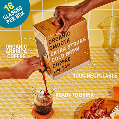 Wandering Bear Organic Vanilla Coffee Cold Brew On Tap, Iced Coffee Drink -Extra Strong, Smooth, No Sugar Added, Shelf-Stable, Ready to Drink, Gluten Free & Vegan Decaf -16 Servings of 6fl.oz -96fl.oz