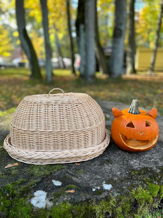 Handwoven Wicker Bread Box with Dome Lid – Large Rustic Wicker Tray for Bread & Pastry Storage – 46 x 33 x 24 cm (18.1 x 13 x 9.4 in)