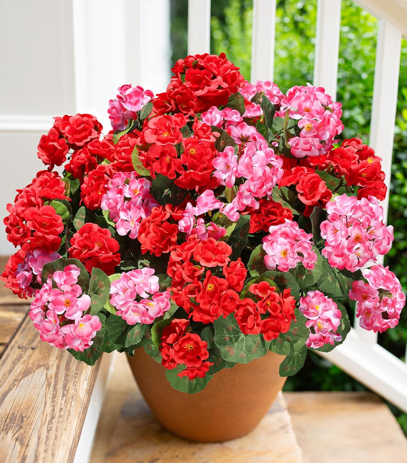 Artificial Geraniums Fake Flowers for Outdoors Decoration, 6 Bundles Silk Geraniums Flower UV Resistant Look Real Faux Plants for Front Door Garden Porch Planter Patio Balcony Yard Indoor Home, Mix