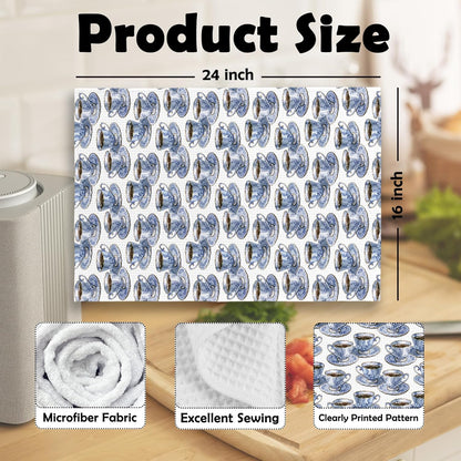 Vintage Teacups Kitchen Dish Towels, Blue and White Coffee Cups Kitchen Decor, Coffee Tea Lovers Gifts for Women, Tea Time Hand Towels Kitchen Bathroom Tea Towels Decorations, 16x24inch