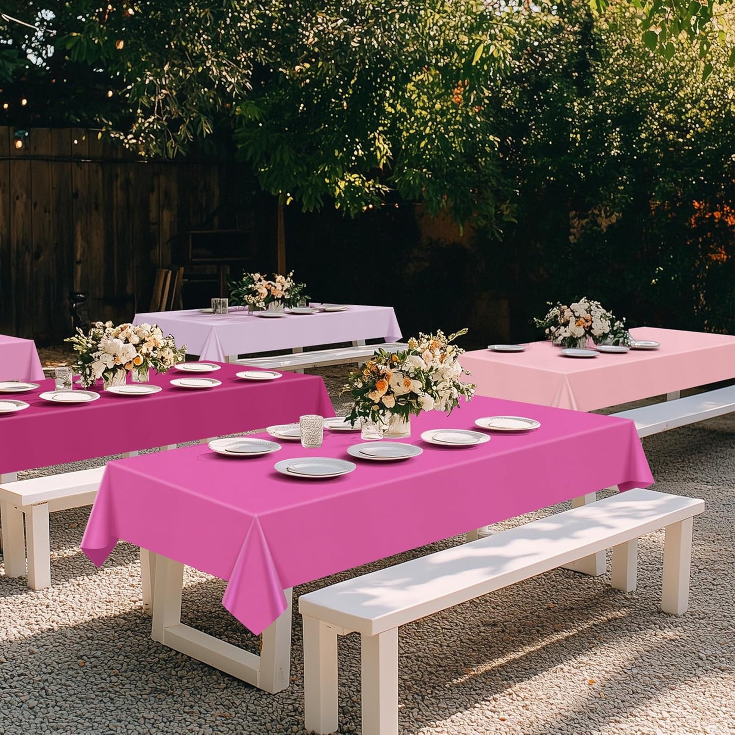 6 Pieces Pink Series Rectangle Tablecloth, 54x72 Solid Color Waterproof & Spillproof Disposable Plastic Table Cover, Durable Party Tablecloth for Dining, Buffet, Picnic, Outdoor Events