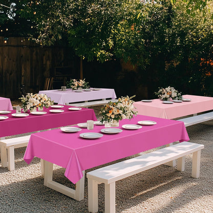 6 Pieces Pink Series Rectangle Tablecloth, 54x72 Solid Color Waterproof & Spillproof Disposable Plastic Table Cover, Durable Party Tablecloth for Dining, Buffet, Picnic, Outdoor Events