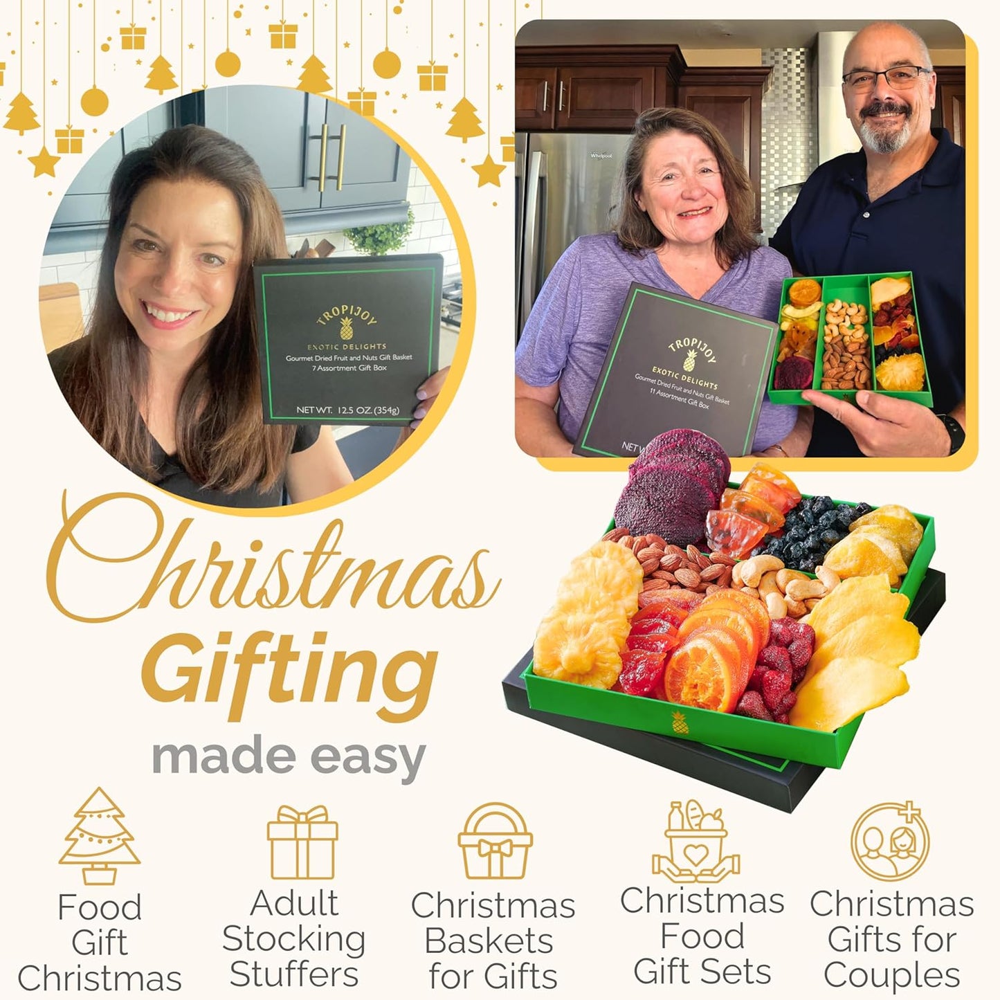 Christmas Gift Baskets - 11 Tropical Flavors - 20oz Soft Dried Fruit Basket Gift | Holiday Gift Baskets for Adults - Dried Fruit Gift Basket - Christmas Food Gifts - Family Gifts for Christmas Basket