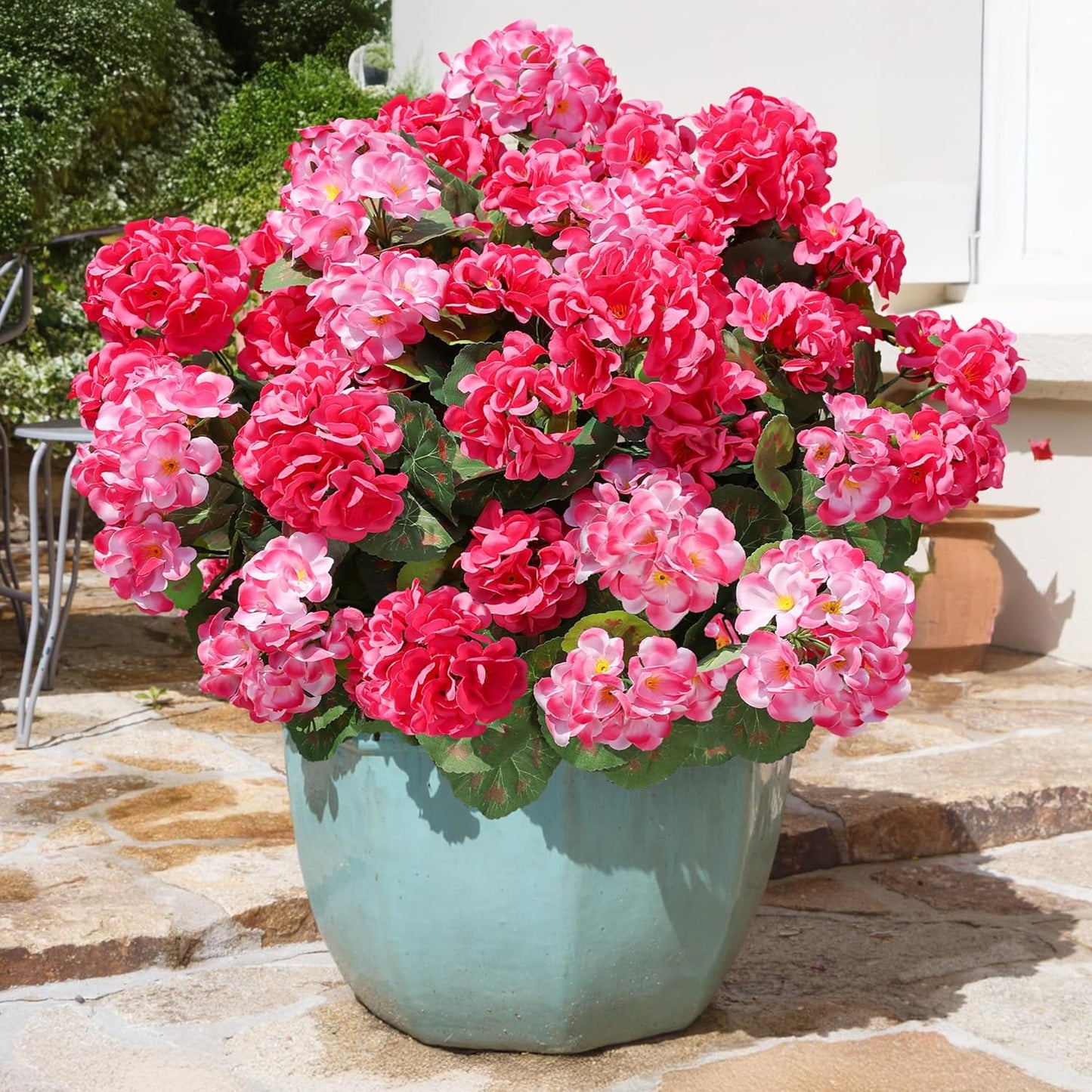 Artificial Geranium Fake Flowers for Outdoors Decoration, 6 Bundles Silk Geraniums Flower UV Resistant Look Real Faux Plants for Front Door Garden Porch Planter Patio Balcony Yard Indoor Home, Mix