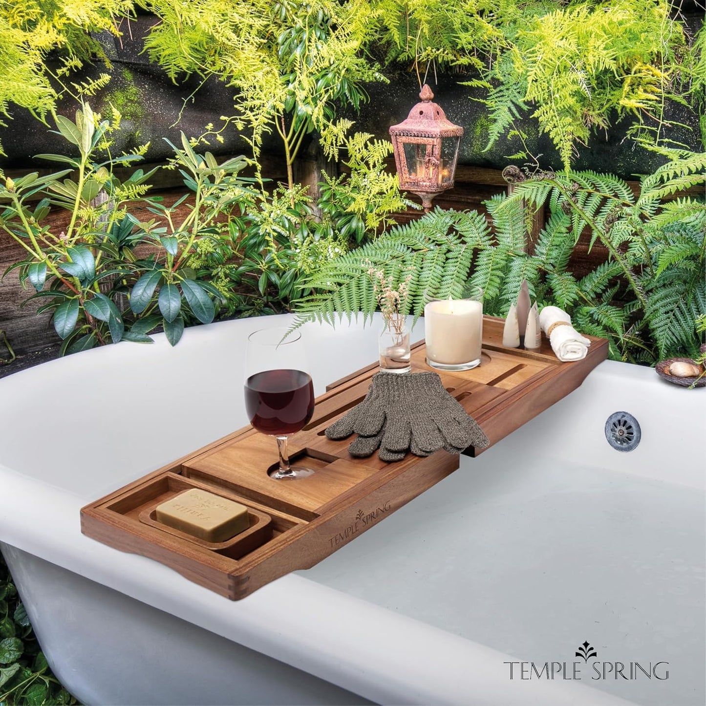 Temple Spring Wooden Bathtub Tray, Acacia Bathroom Accessories, Bath Tray for Tub, at Home Spa Essentials, Board for Tub Table, Bath Caddy for Bathtub Accessories & Bathroom Essentials - Not Teak