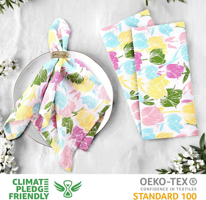 Urban Villa Easter Cloth Napkins Tulip Print 100% Cotton Absorbent Dinner Napkins (Set of 12) Oversized 20x20 Inches Soft Durable Reusable Washable Napkins Ideal for Everyday Use Parties Wedding