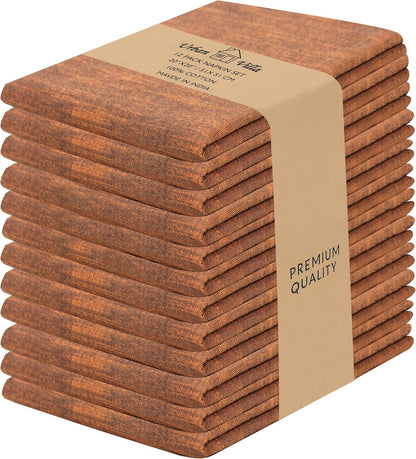 Urban Villa Cloth Napkins Set of 12 20x20 Inches 100% Cotton Napkins Cloth Washable Soft Durable Reusable Absorbent Table Dinner Napkins Cloth for Hotel Lunch Restaurant Weddings Parties-Orange Black