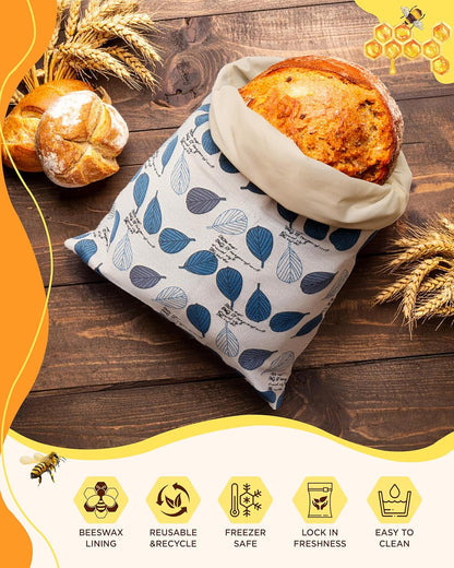 Beeswax Bread Bags for Homemade Sourdough with Zipper, 2 Pack Reusable Sourdough Bread Bags Baking Supplies, Airtight Natural Cotton Storage Bag