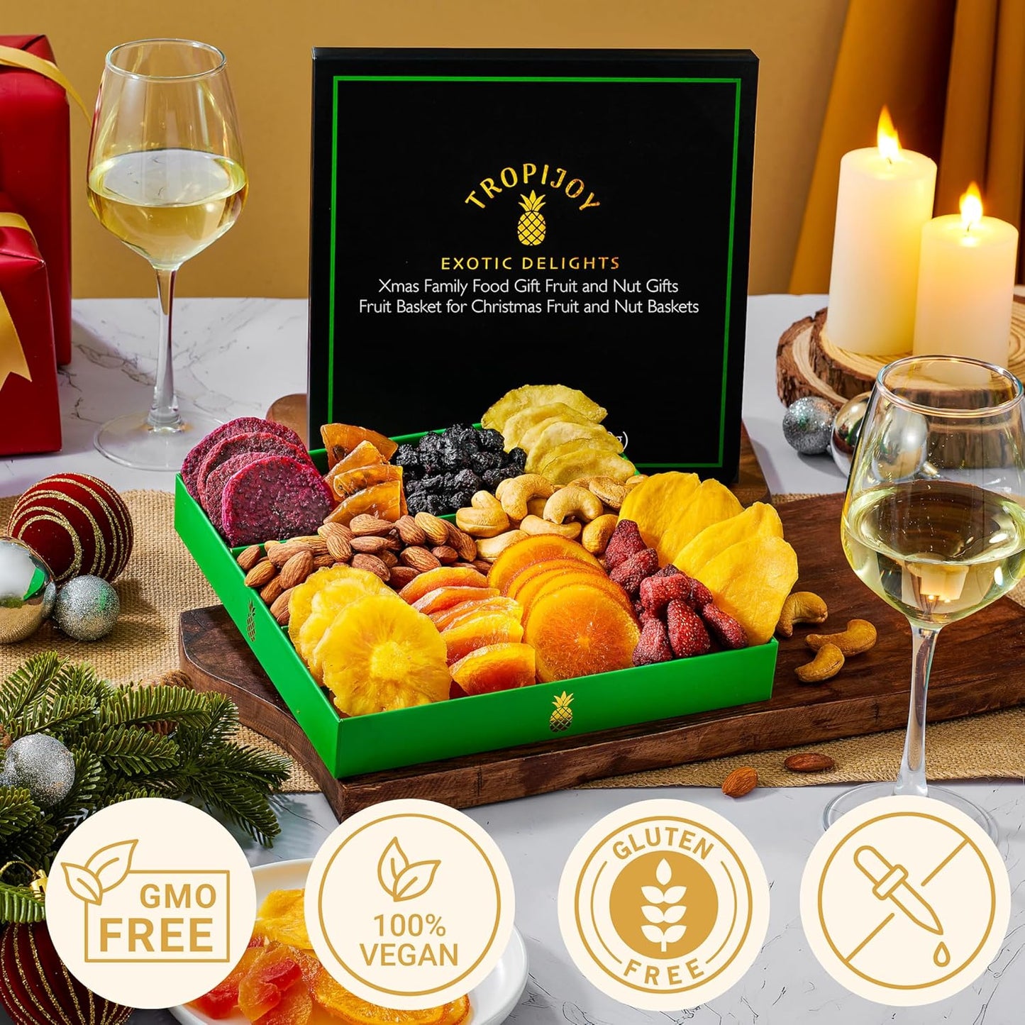 Christmas Gift Baskets - 11 Tropical Flavors - 20oz Soft Dried Fruit Basket Gift | Holiday Gift Baskets for Adults - Dried Fruit Gift Basket - Christmas Food Gifts - Family Gifts for Christmas Basket