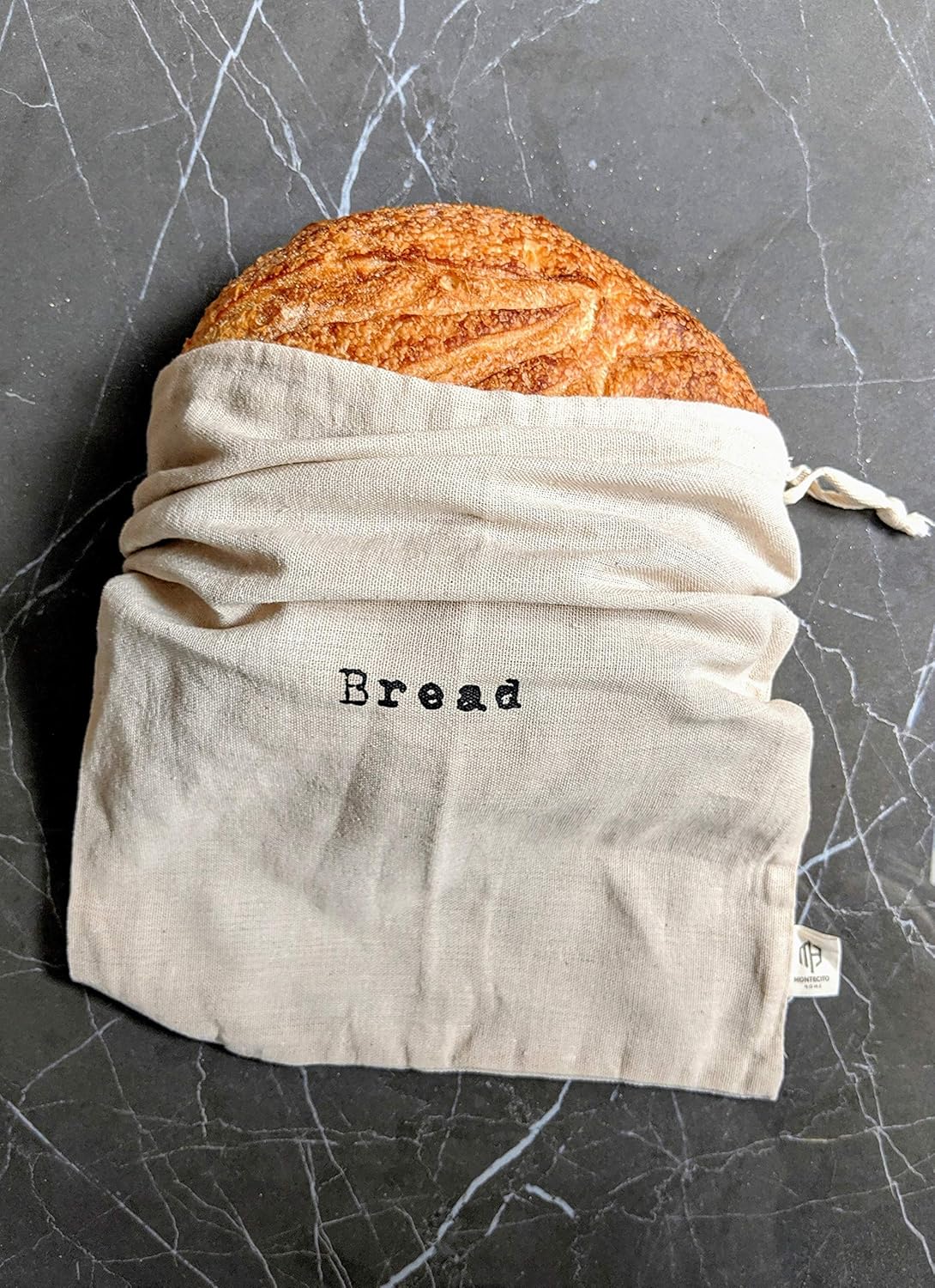 Combo Set of One 12"x15" Boule and One 6"x26" Baguette Farmhouse Natural Linen Bread Bags, Reusable Drawstring Bag for Homemade Bread Storage, Perfect for Bakers, House Warming, Etc.