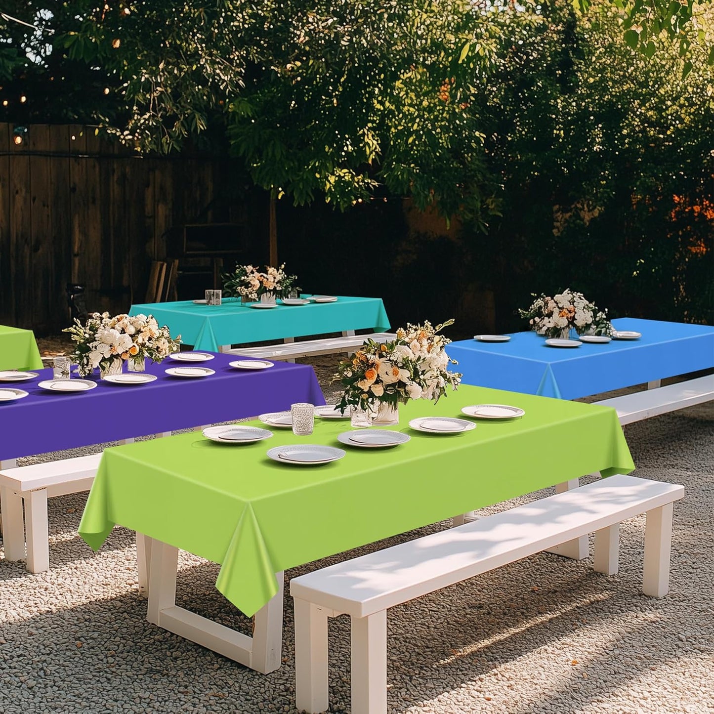 4 Pieces Blue & Green Series Rectangle Tablecloth, 54x72" Solid Color Waterproof & Spillproof Disposable Plastic Table Cover, Durable Party Tablecloth for Dining, Buffet, Picnic, Outdoor Events