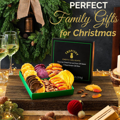 Christmas Gift Baskets - 7 Tropical Flavors Chocolate Orange Christmas Fruit Basket Gift |12.5oz Soft Dried Fruit gift Baskets for Delivery | Holiday Gift Baskets for Christmas Food Gifts for Adults