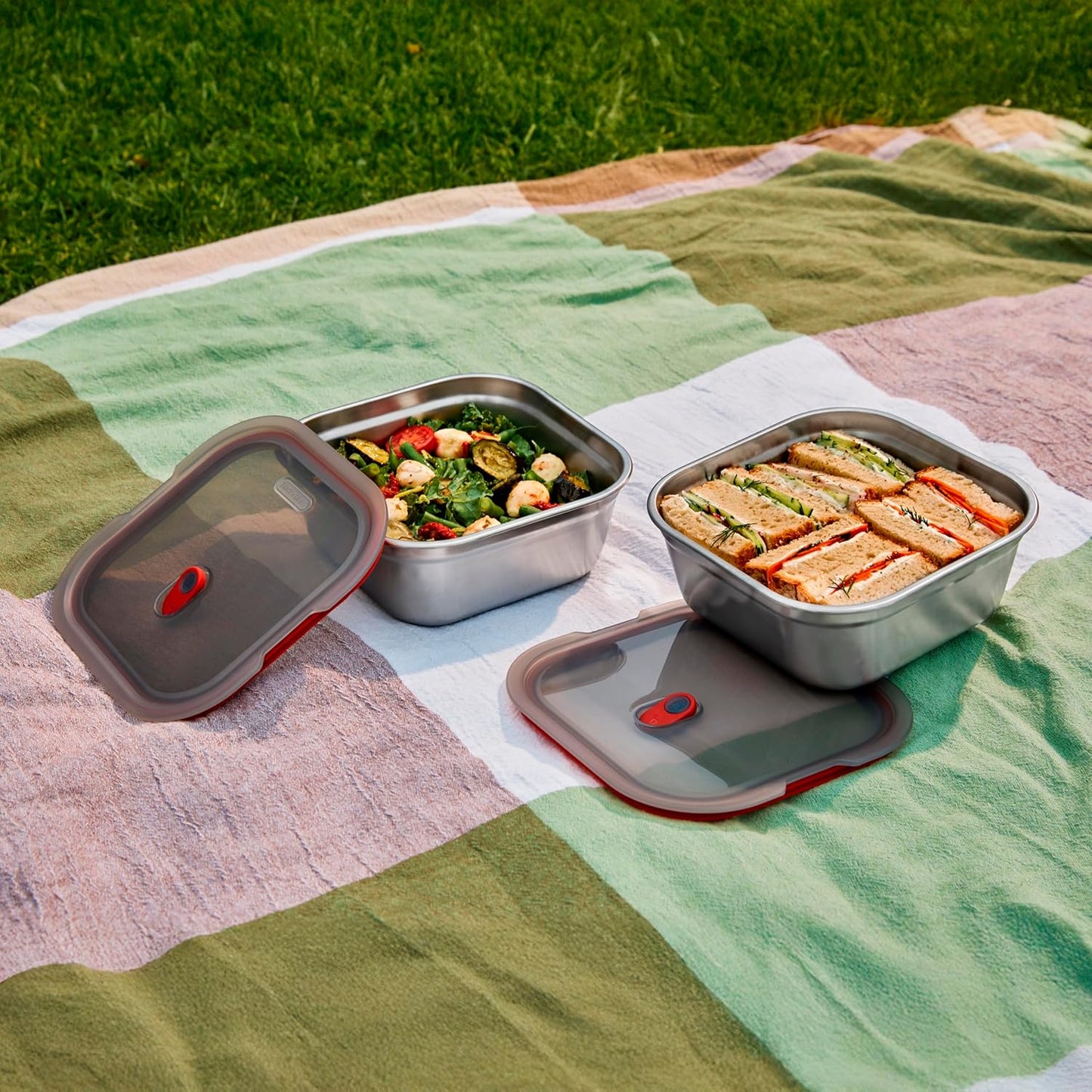 BLACK + BLUM Lunch Box - Meal Prep Containers Reusable for Picnic & Camping - Microwavable Stainless Steel Lunch Dinner Food Storage Box with Leak Proof Lid - Dishwasher Oven Safe - Small Square 37oz