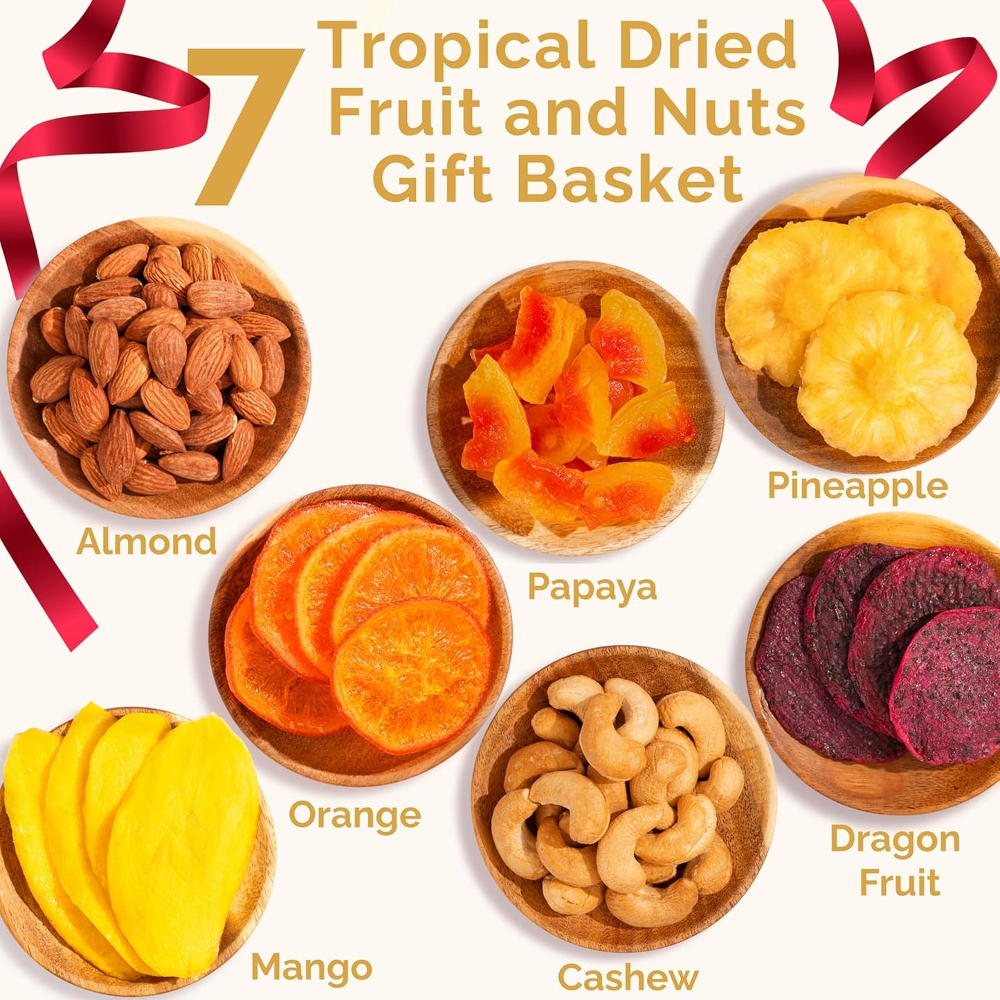 Dried Fruit Gift Basket - 7 Tropical Flavor Christmas Dried Fruit Basket Gift - 12.5oz Soft Fruit and Nut Gift Baskets - Dry Fruits Gift Box - Holiday Christmas Gifts Baskets for Adults and Families