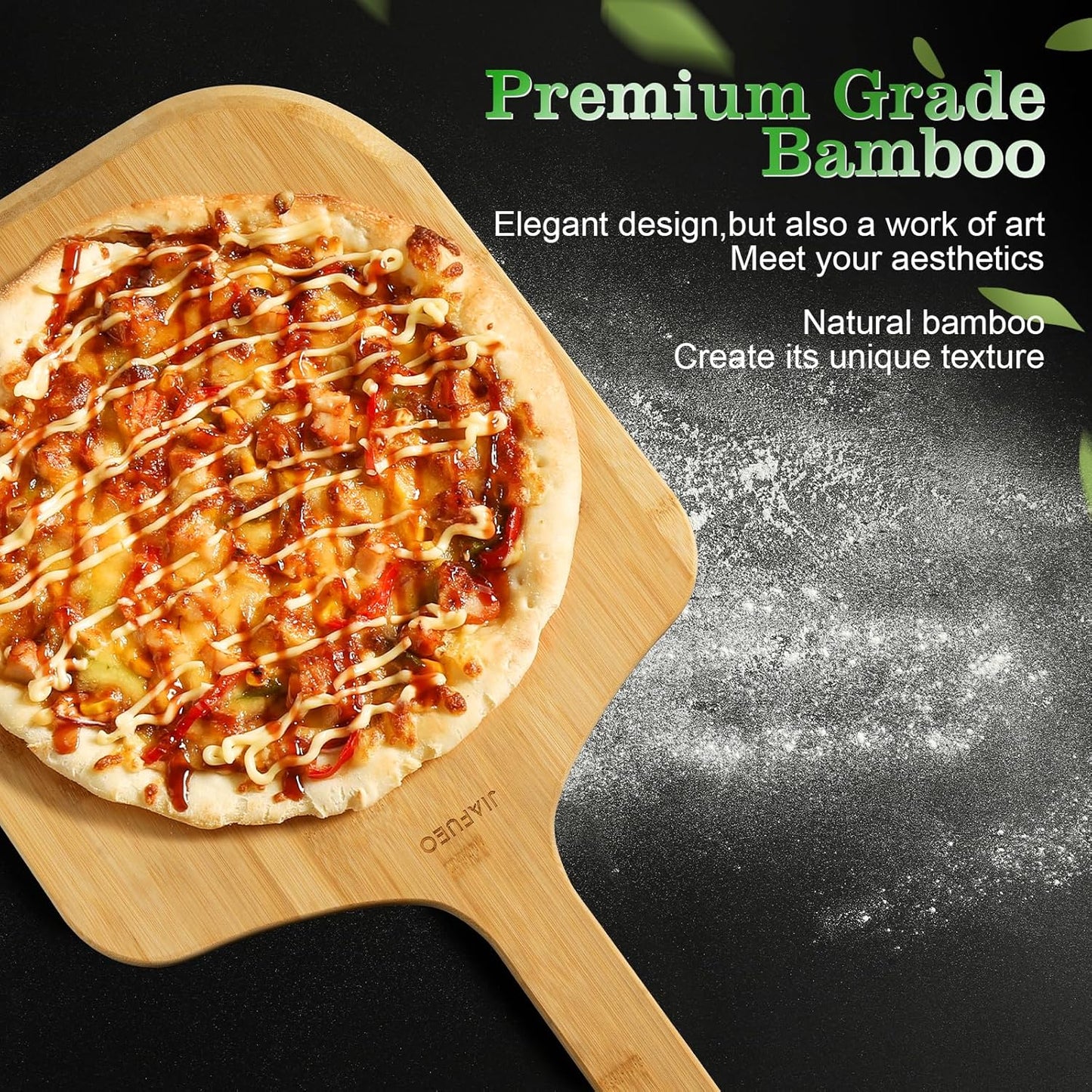 Pizza Peel 14 Inch, Large Bamboo Pizza Paddle Spatula - Wooden Serving Board, Oven Accessory for Baking Homemade, Wood Cutting Board for Cheese Bread Fruit Vegetables