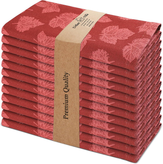 Urban Villa Cloth Napkins Set of 12 20x20 Inches 100% Cotton Napkins Cloth Washable Durable Reusable Absorbent Table Dinner Napkins Cloth for Thanksgiving Hotel Lunch Restaurant Parties – Brown Leaves