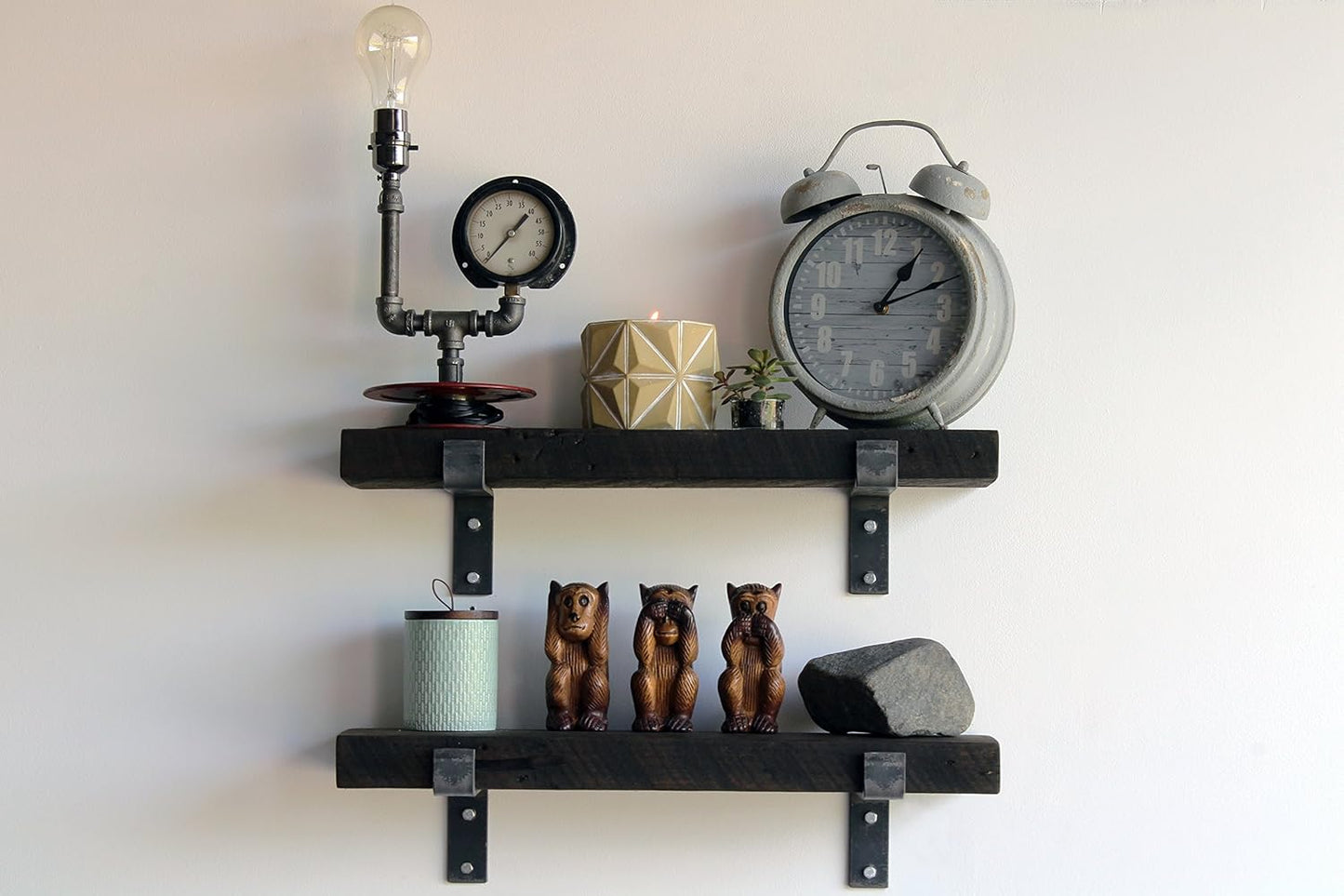 Urban Legacy Accent Shelves | Reclaimed Barn Plank | Set of 2 with Full Brackets (Coffee Bean 30" x 7" x 2")