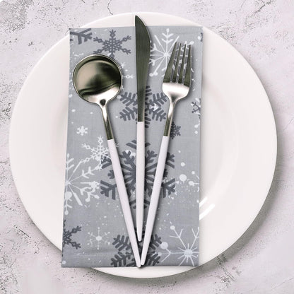Urban Villa Christmas Dinner Napkins Grey Snowflake Print Cloth Napkins Set of 12 Size 20x20 Inches 100% Cotton Dinner Napkins for Christmas Celebrations Wedding Parties Everyday use Soft Quality