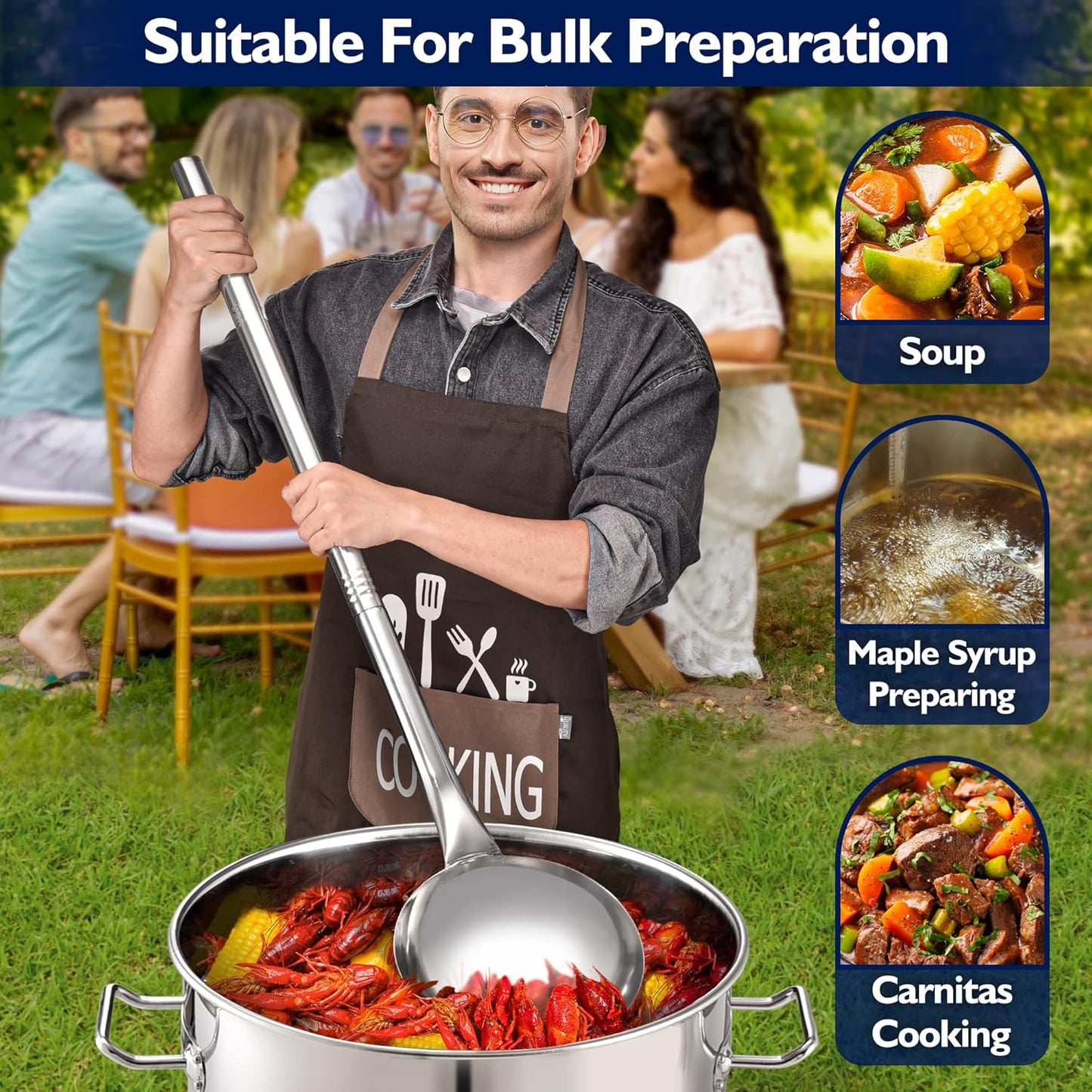 ARC 64quart Large Stainless Steel Stockpot with 48in Mixing Spoon for Seafood Boiler Crawfish Pot with Basket and Steam Rack,Long Handle Spoon for Large Batch Cooking Crab Lobster Shrimp, and Tamales