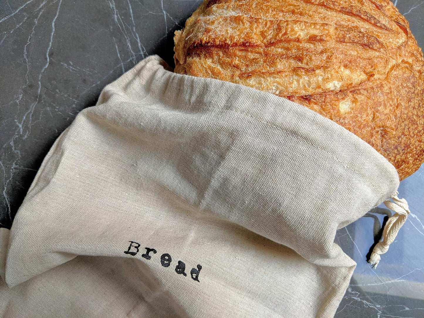Set of 2 Extra Large Farmhouse Natural Linen 12"x15" Artisan Boule Bread Bags, Reusable Drawstring Bag for Homemade Bread Storage, Perfect for Bakers, House Warming, Now in Natural or Black Color!