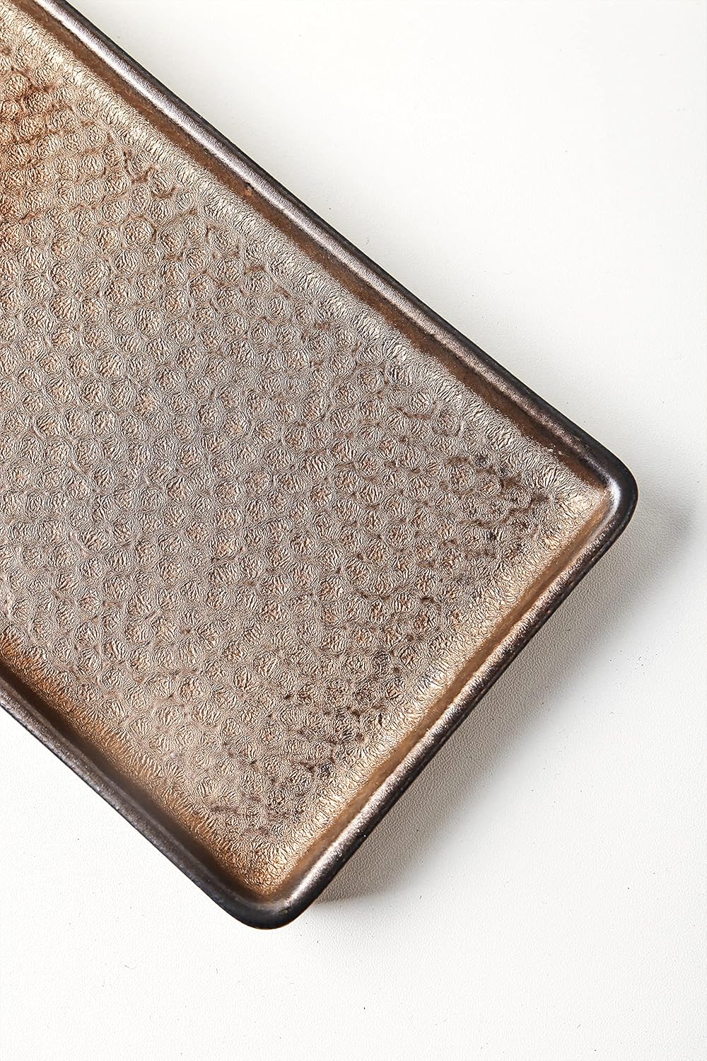 Vanity Tray, Ceramic Decorative Tray, Rectangular, Brown, 12"4.7", Rustic Finish, Raised Edges, Perfect for Perfume, Jewelry, Bath Accessories, Cosmetics, Toiletries