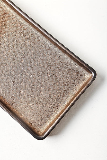 Vanity Tray, Ceramic Decorative Tray, Rectangular, Brown, 12"4.7", Rustic Finish, Raised Edges, Perfect for Perfume, Jewelry, Bath Accessories, Cosmetics, Toiletries